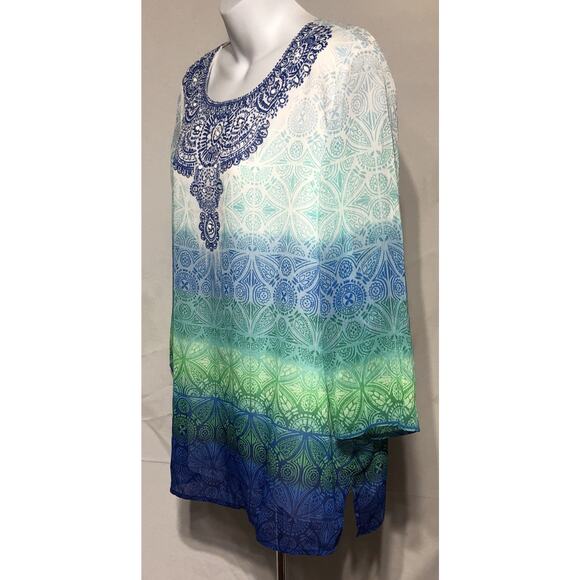Alfred Dunner Top 18 Green Blue Ombré tie dye 3/4 sleeve flowy boho hippie - Picture 2 of 6